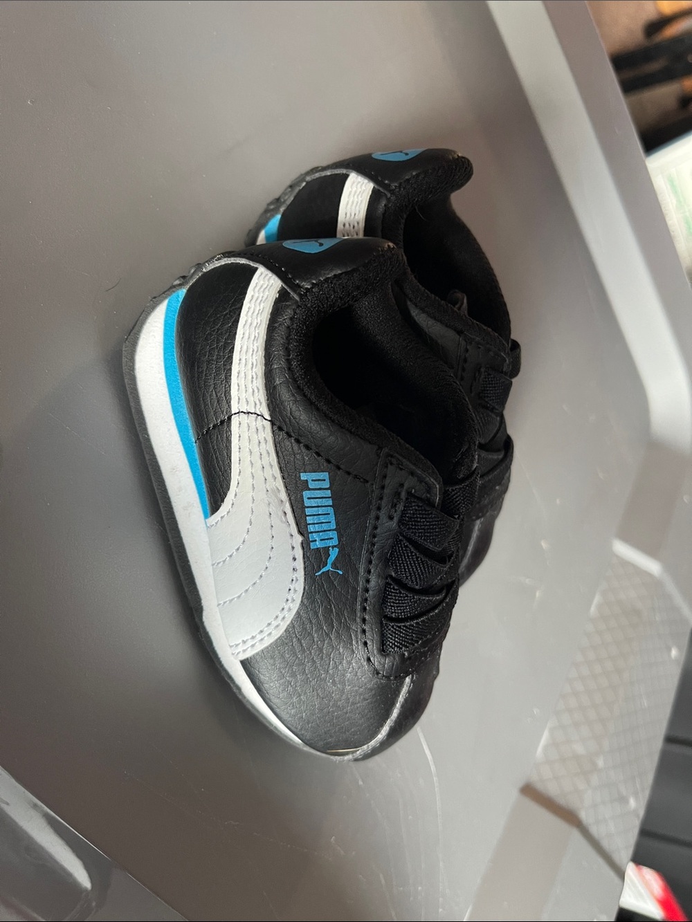 NWOB PUMA 4CKids Black & White Athletic Shoes with Blue Accents